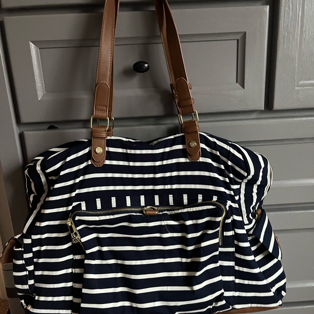 Striped Navy and White Weekender Bag